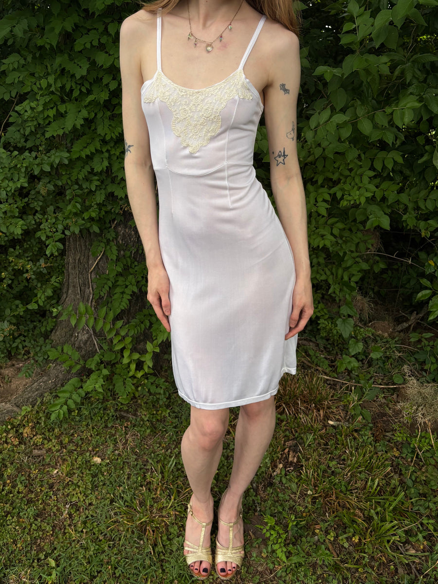 white bodycon slip dress 1940s Rayon Jersey Lace Midi Bridal – Breath Of the Earth Cocktail dress