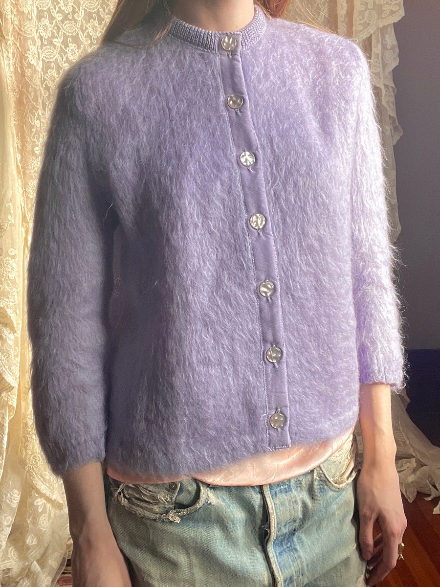 Lavender mohair cardigan online sweater