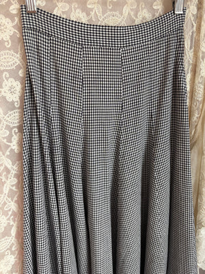 1940s Navy Blue White Plaid Gingham Full Length Skirt Cotton