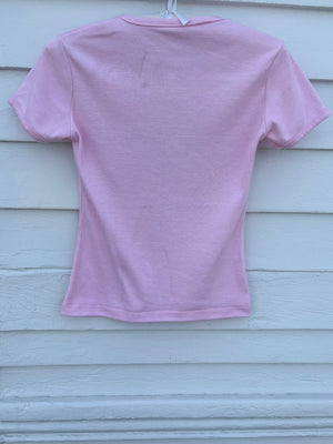 1980s Unicorn Pink Tee T Shirt Short Sleeve French Cut Airbrush