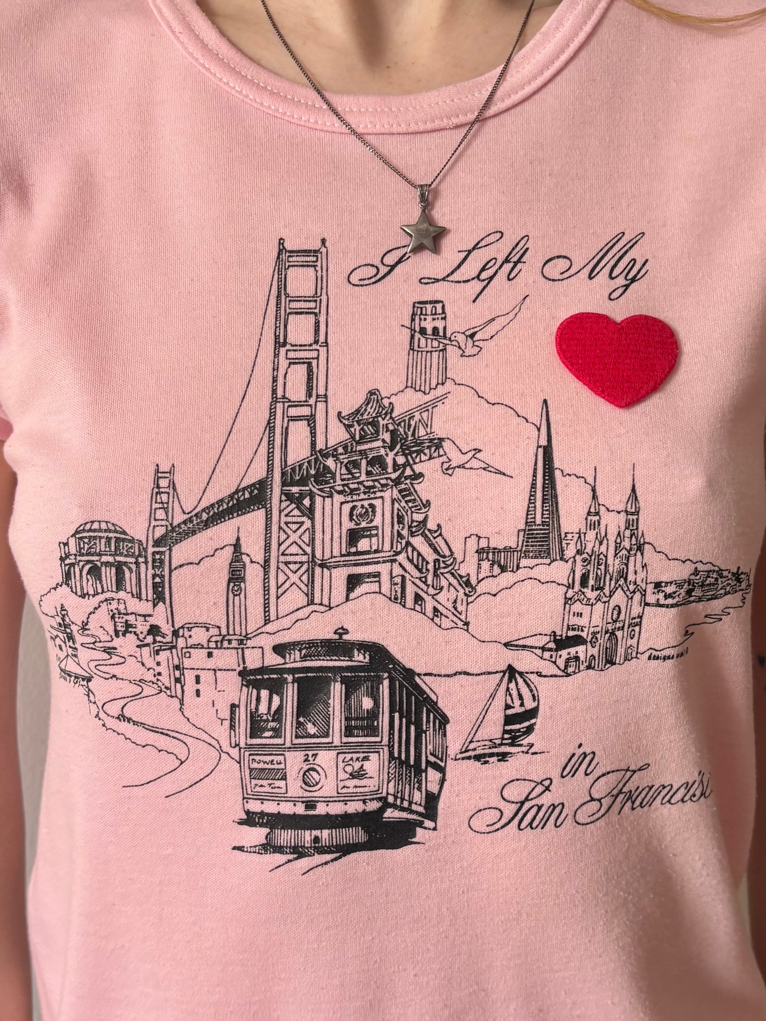 1980s San Francisco Pink Tee T Shirt Short Sleeve French Cut Heart