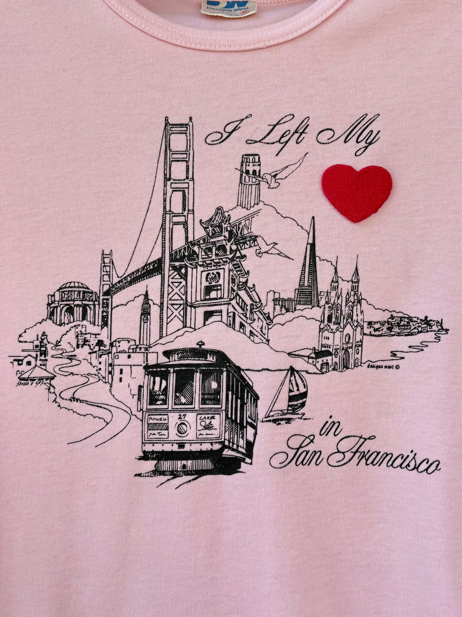 1980s San Francisco Pink Tee T Shirt Short Sleeve French Cut Heart