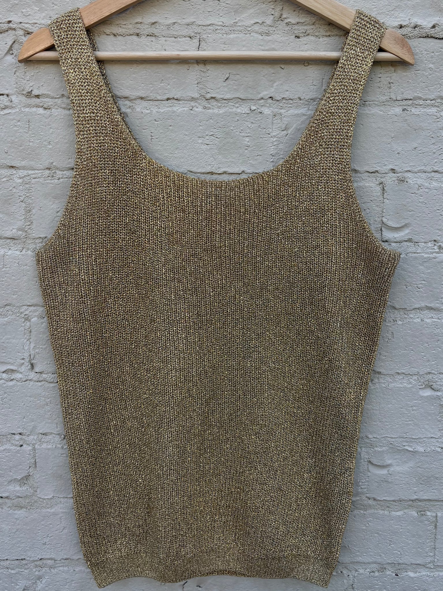 1980s Gold Glitter Sparkle Lurex Knit Sweater Tank Top