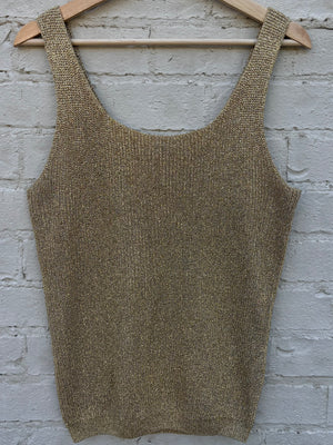 1980s Gold Glitter Sparkle Lurex Knit Sweater Tank Top