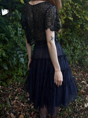 1950s Navy Blue Sheer Layered Skirt Petticoat