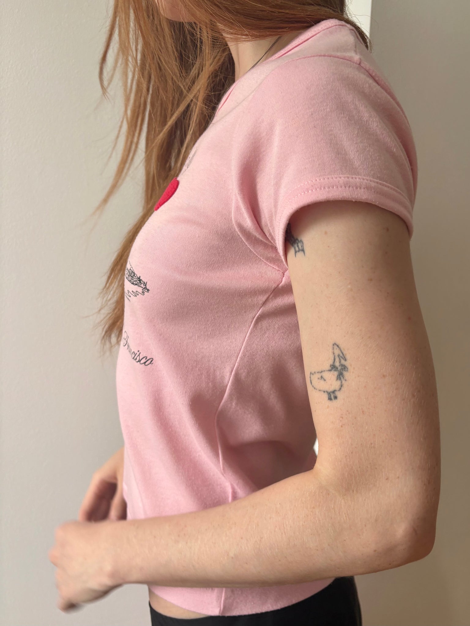 1980s San Francisco Pink Tee T Shirt Short Sleeve French Cut Heart