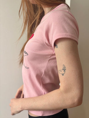 1980s San Francisco Pink Tee T Shirt Short Sleeve French Cut Heart