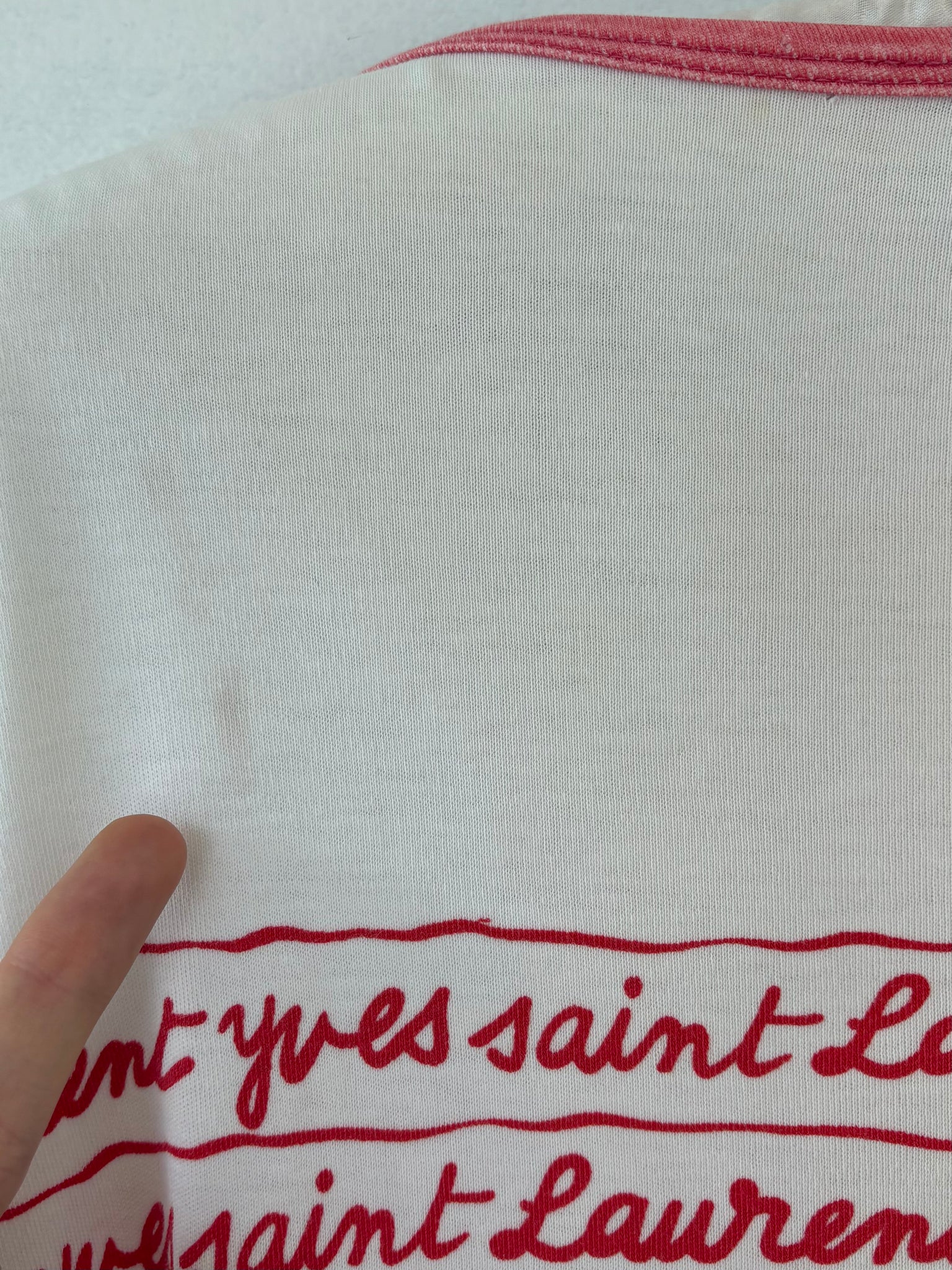 1980s Yves Saint Laurent Script Red White Ringer Tee T Shirt Short Sleeve
