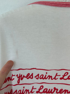 1980s Yves Saint Laurent Script Red White Ringer Tee T Shirt Short Sleeve