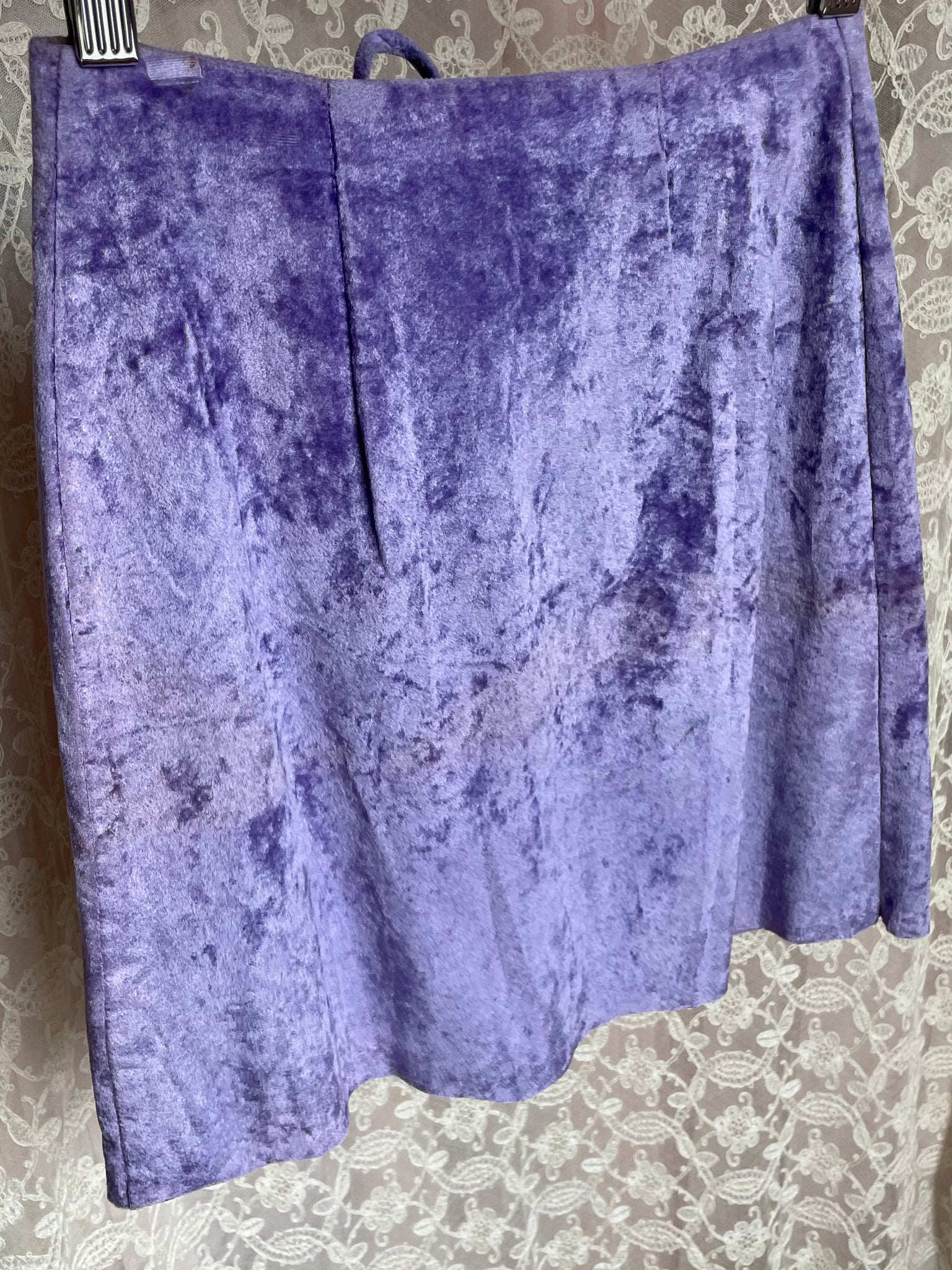 1970s Purple Velvet Lace Up A Line Mini Skirt