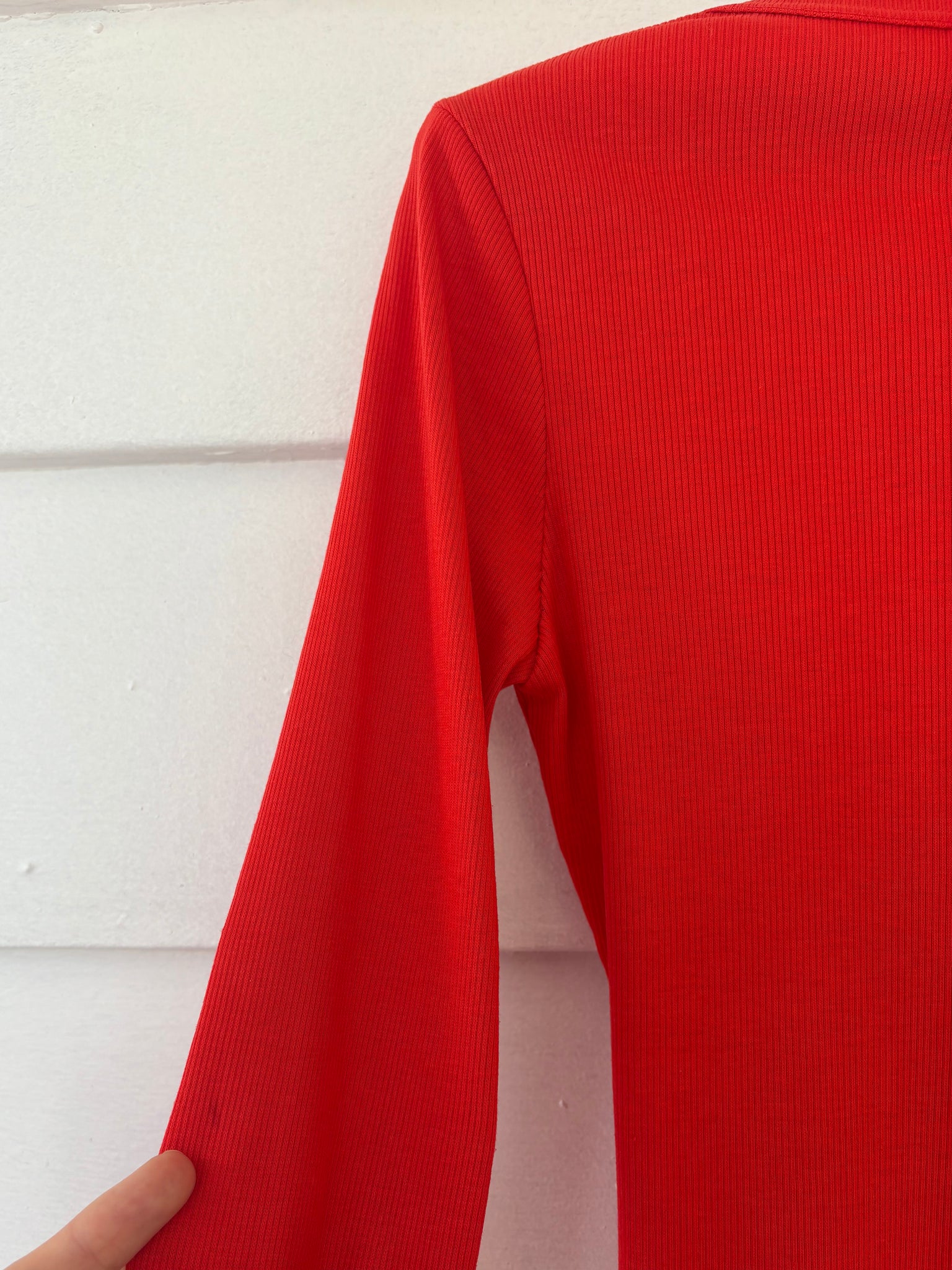 1970s Sequin Lightning Bolts Red Ribbed Tee T Shirt Long Sleeve Charlie’s Girls