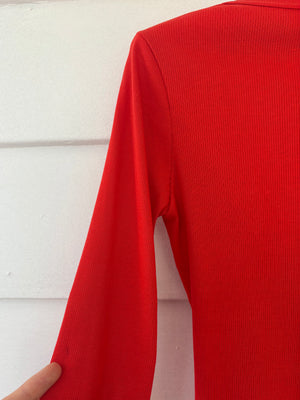 1970s Sequin Lightning Bolts Red Ribbed Tee T Shirt Long Sleeve Charlie’s Girls