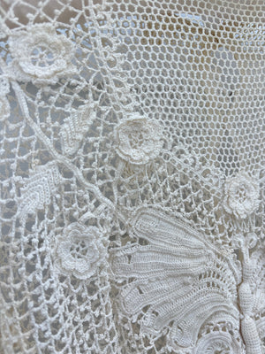 1900s Edwardian Irish Crochet 3d Butterfly White Cotton Floral Design Blouse