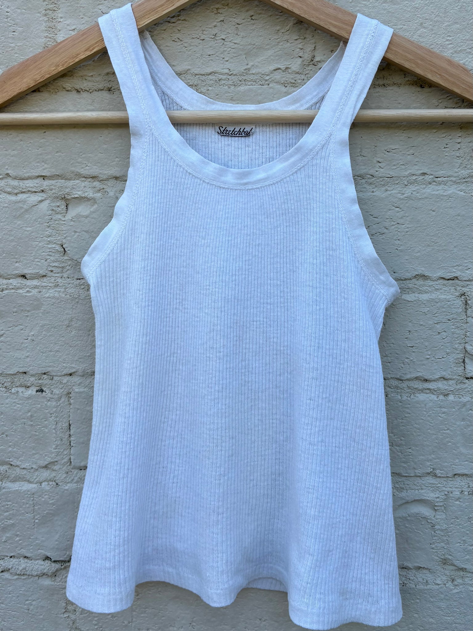 1950s White Cotton Ribbed Tank Top Cropped