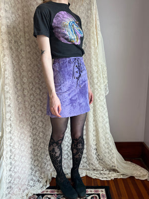 1970s Purple Velvet Lace Up A Line Mini Skirt