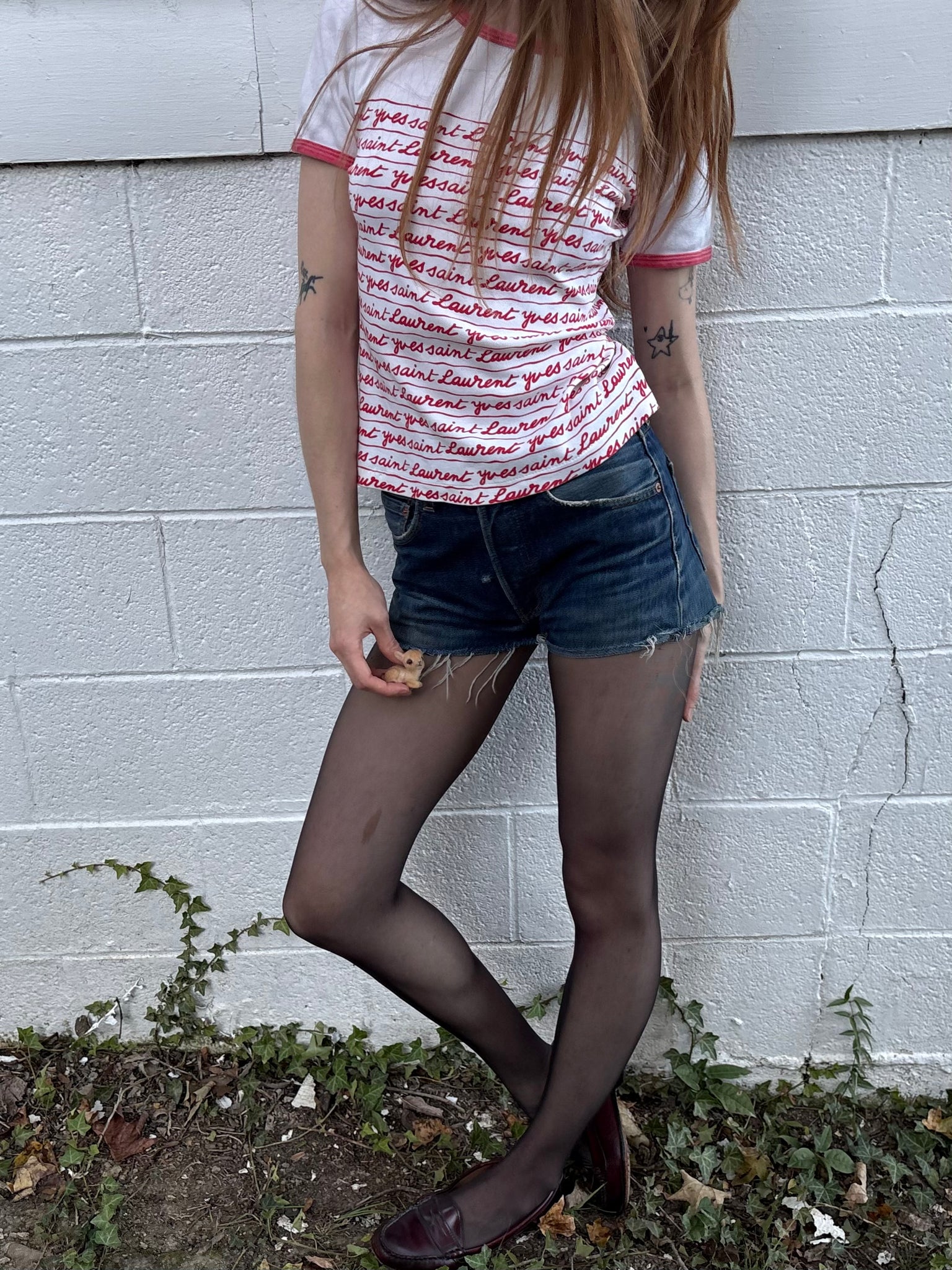 1980s Yves Saint Laurent Script Red White Ringer Tee T Shirt Short Sleeve