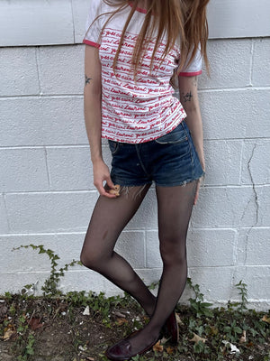 1980s Yves Saint Laurent Script Red White Ringer Tee T Shirt Short Sleeve