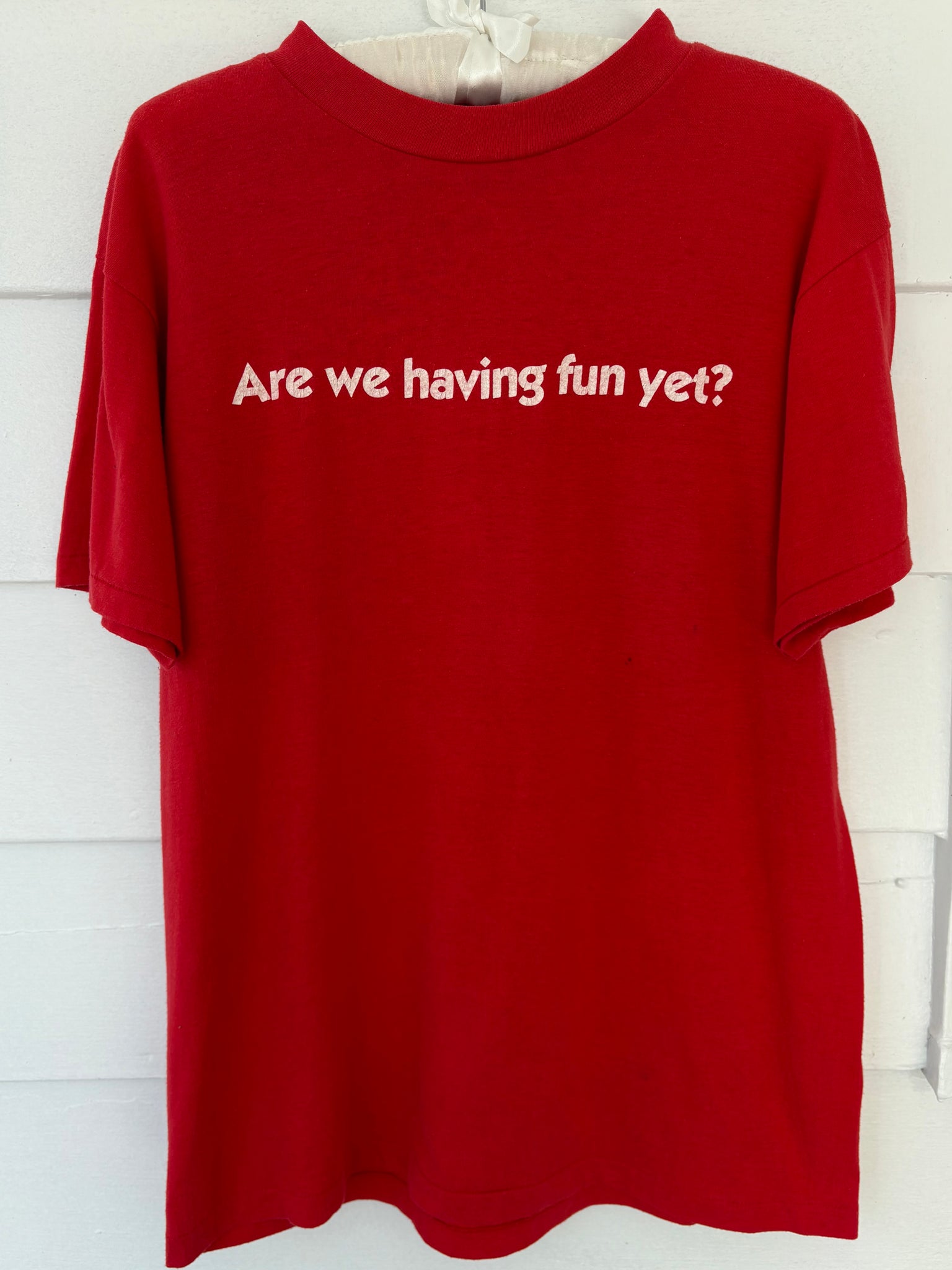 1980s Red Tee T Shirt Short Sleeve Are We Having Fun Yet?