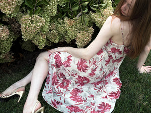 1990s Silk Floral Cream Cowl Neck Dress