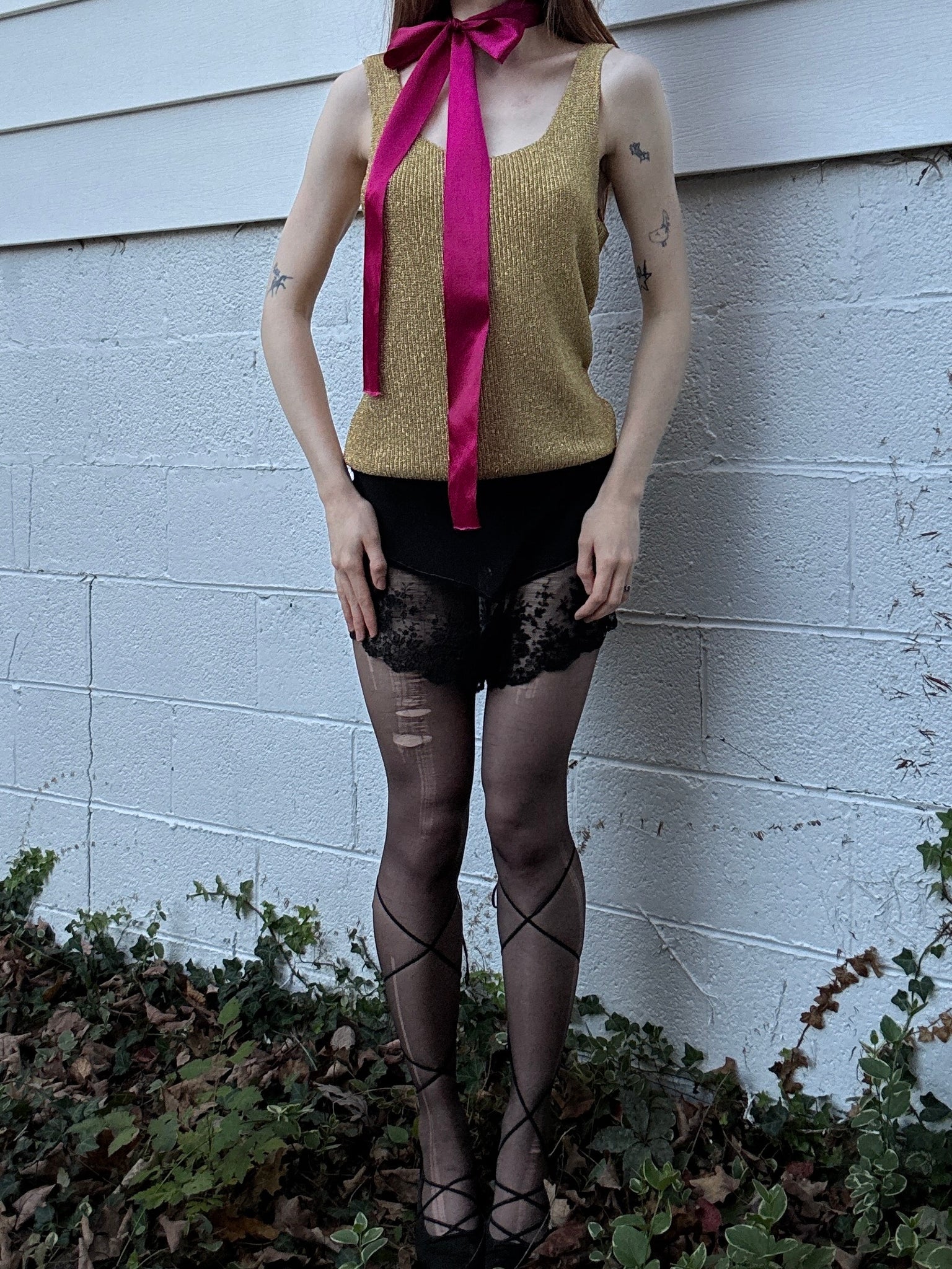 1980s Gold Glitter Sparkle Lurex Knit Sweater Tank Top