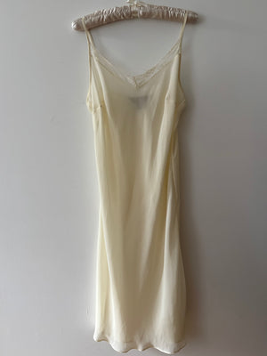 1990s Silk Chiffon Floral Cream Cowl Neck Bias Cut Slip Dress