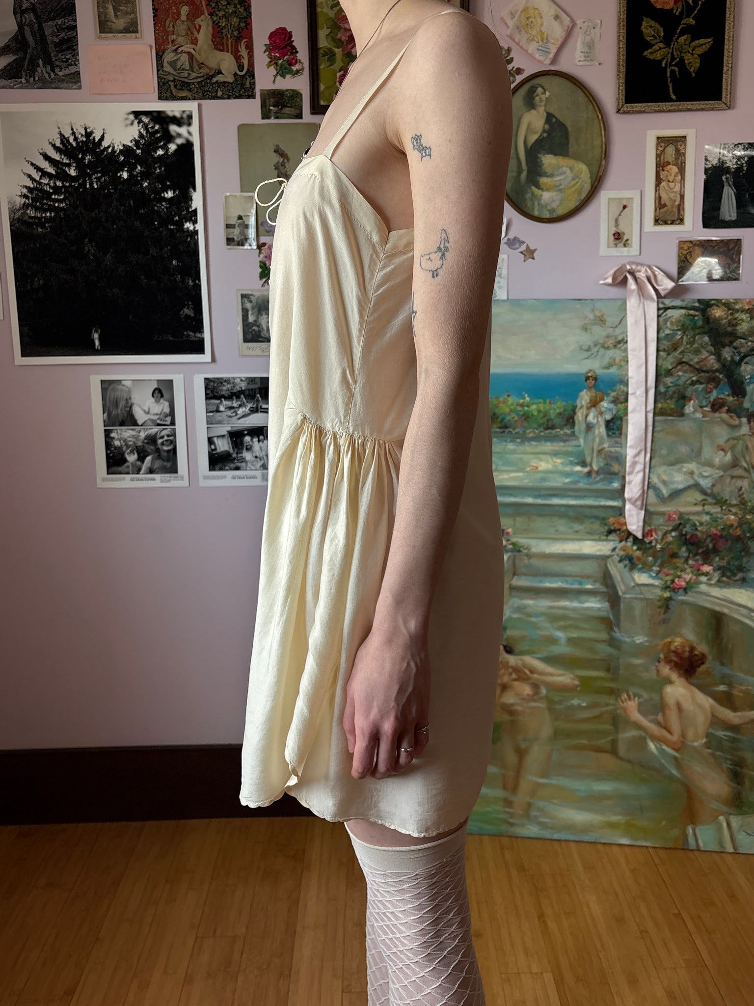1930s Cream Silk Step In Teddy Cream Floral Embroidery