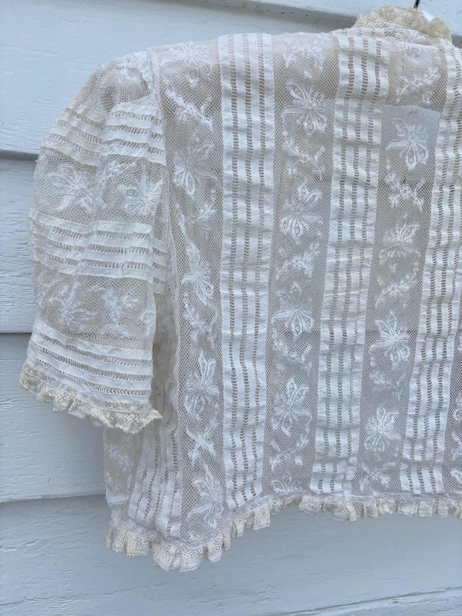 1930s White Dragonfly Lace Bolero Bug Ruffle Trim