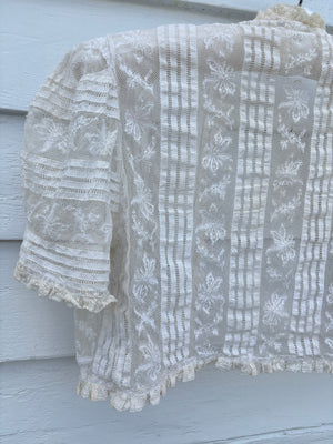 1930s White Dragonfly Lace Bolero Bug Ruffle Trim