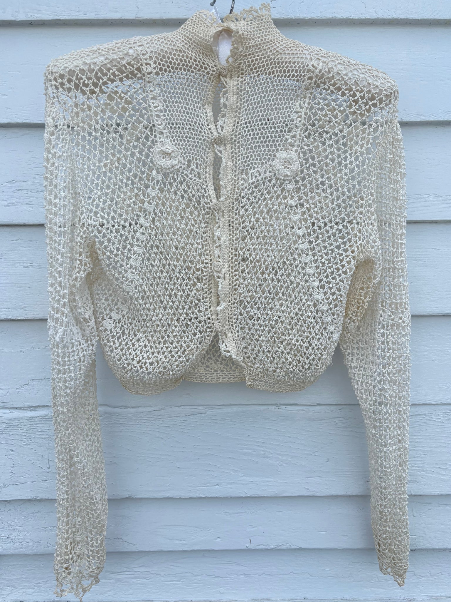 1900s Edwardian Irish Crochet 3d Butterfly White Cotton Floral Design Blouse