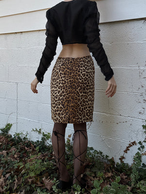 1990s Leopard Print Silk Mini Skirt