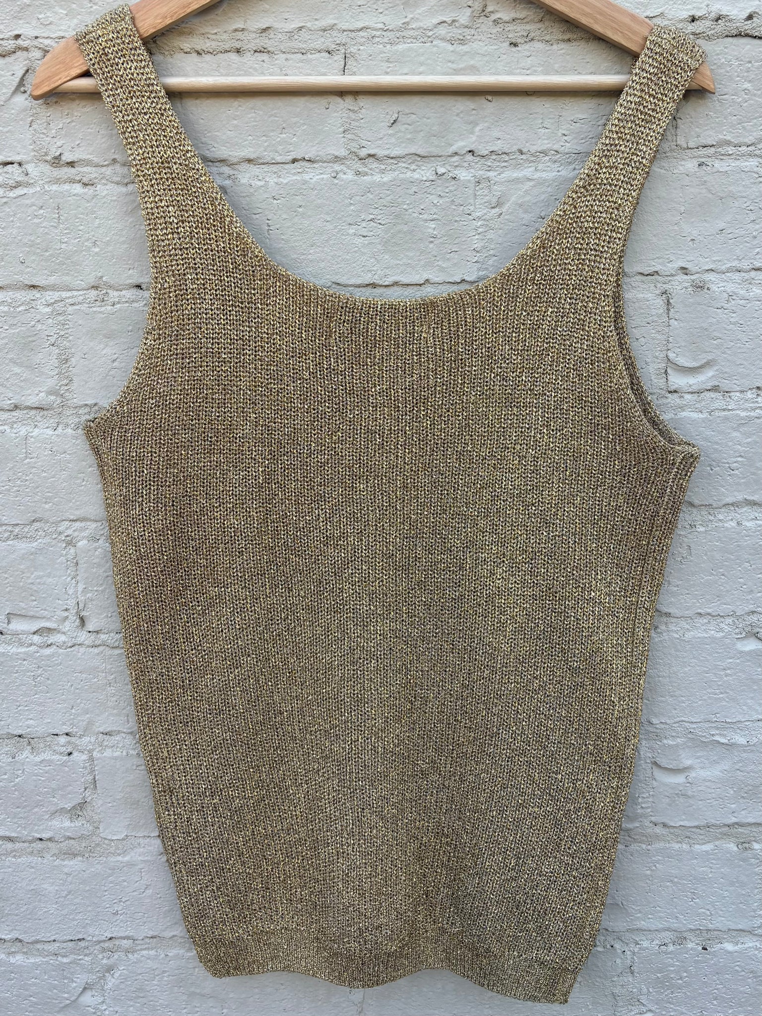 1980s Gold Glitter Sparkle Lurex Knit Sweater Tank Top