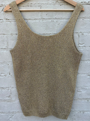 1980s Gold Glitter Sparkle Lurex Knit Sweater Tank Top