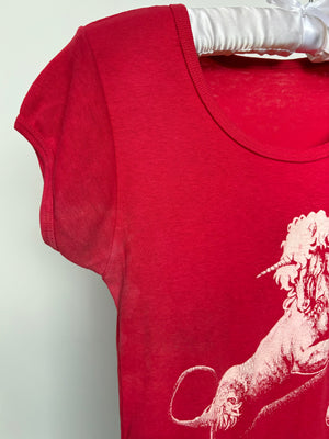 1980s Unicorn Red Tee T Shirt Short Sleeve French Cut