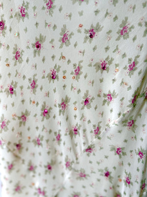 1990s Silk Chiffon Floral Cream Cowl Neck Bias Cut Slip Dress