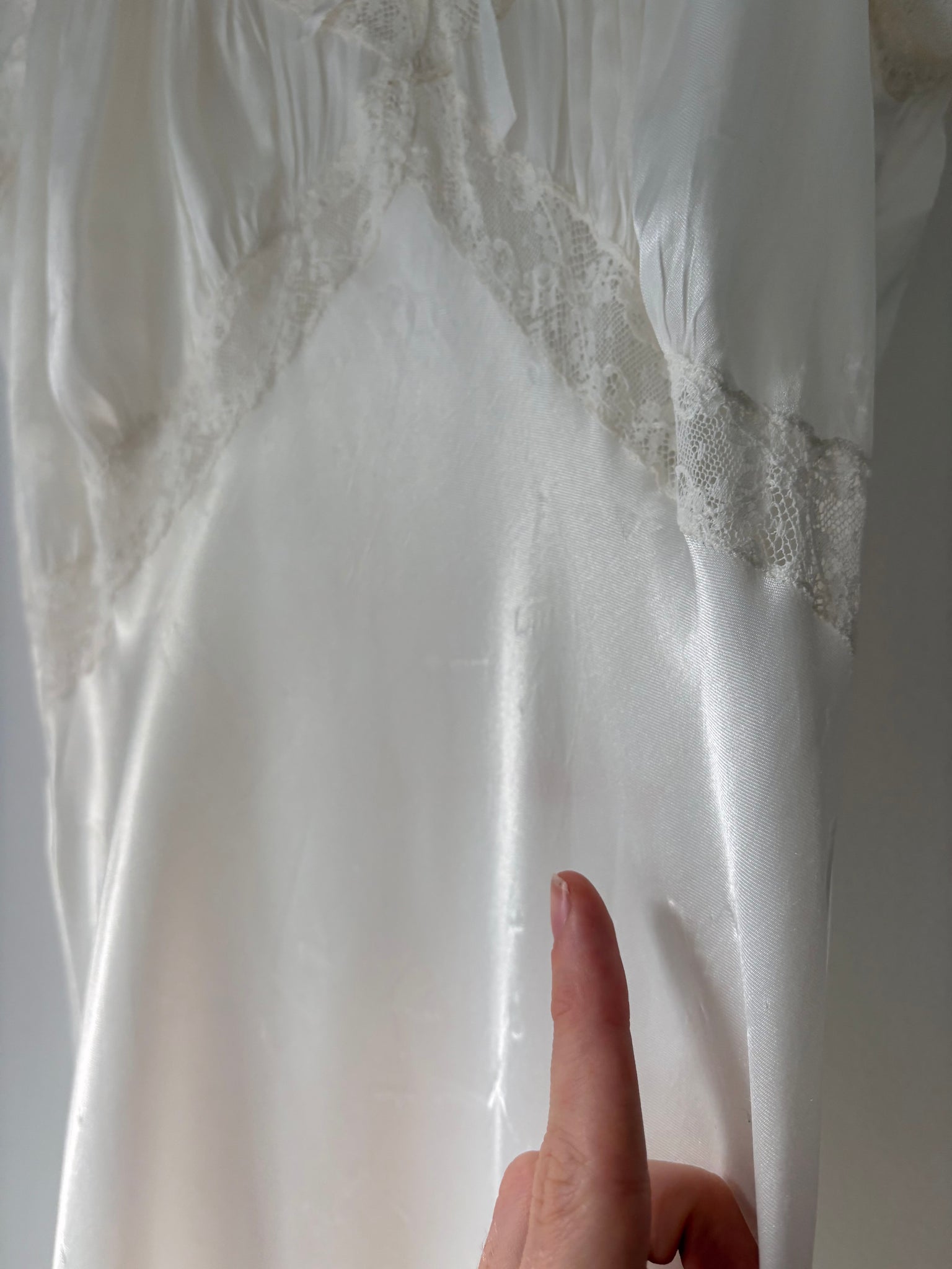 1940s Rayon Satin White Bias Cut Slip Dress Lace Wedding Gown