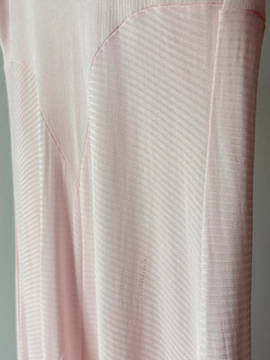 1940s Light Pink Rayon Jersey Bias Cut Slip Dress Cream Lace