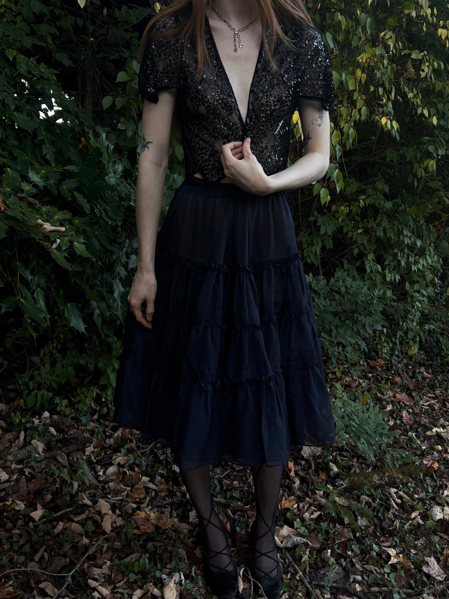 1930s Black Navy Sequin Sheer Mesh Blouse Bolero Short Sleeve