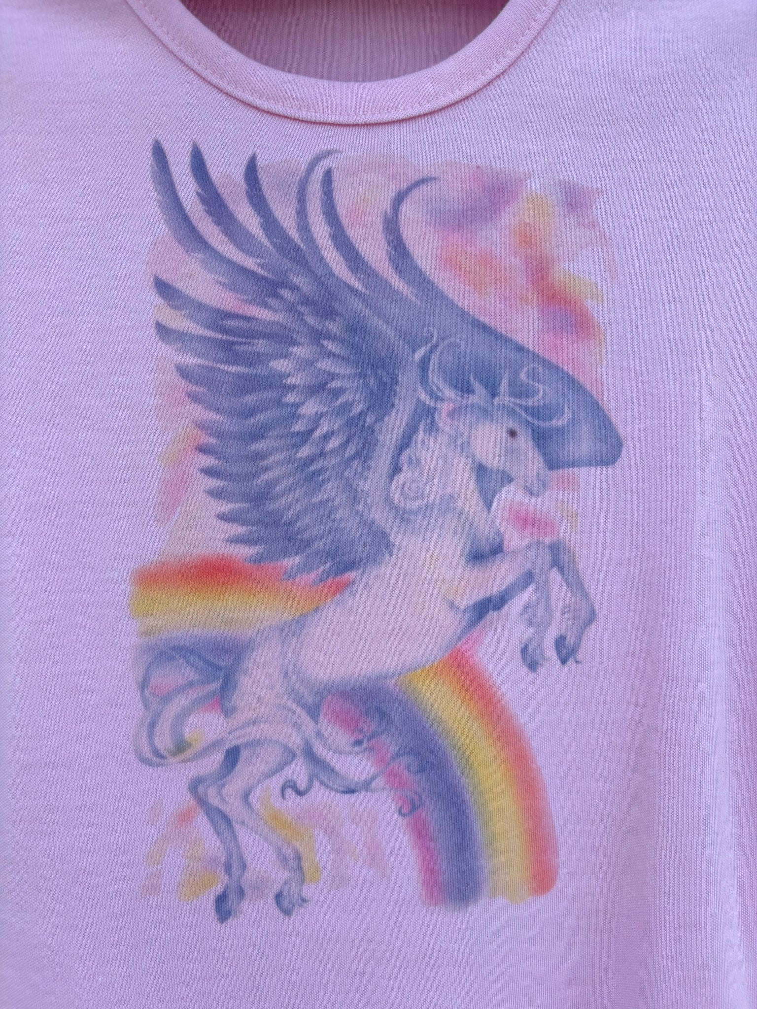 1980s Unicorn Pink Tee T Shirt Short Sleeve French Cut Airbrush