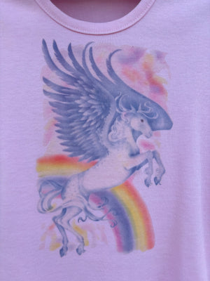 1980s Unicorn Pink Tee T Shirt Short Sleeve French Cut Airbrush