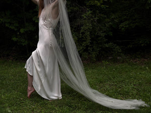 1940s Rayon White Lace Bodice Bias Cut Slip Dress Lace