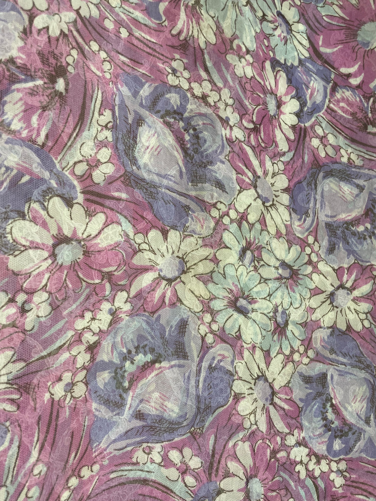 1940s Rayon Floral Scarf Pink Purple