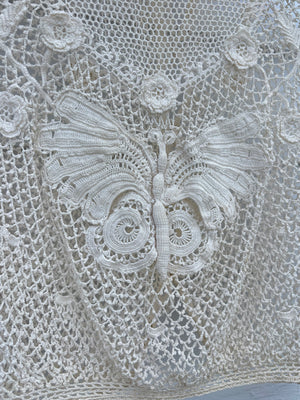1900s Edwardian Irish Crochet 3d Butterfly White Cotton Floral Design Blouse