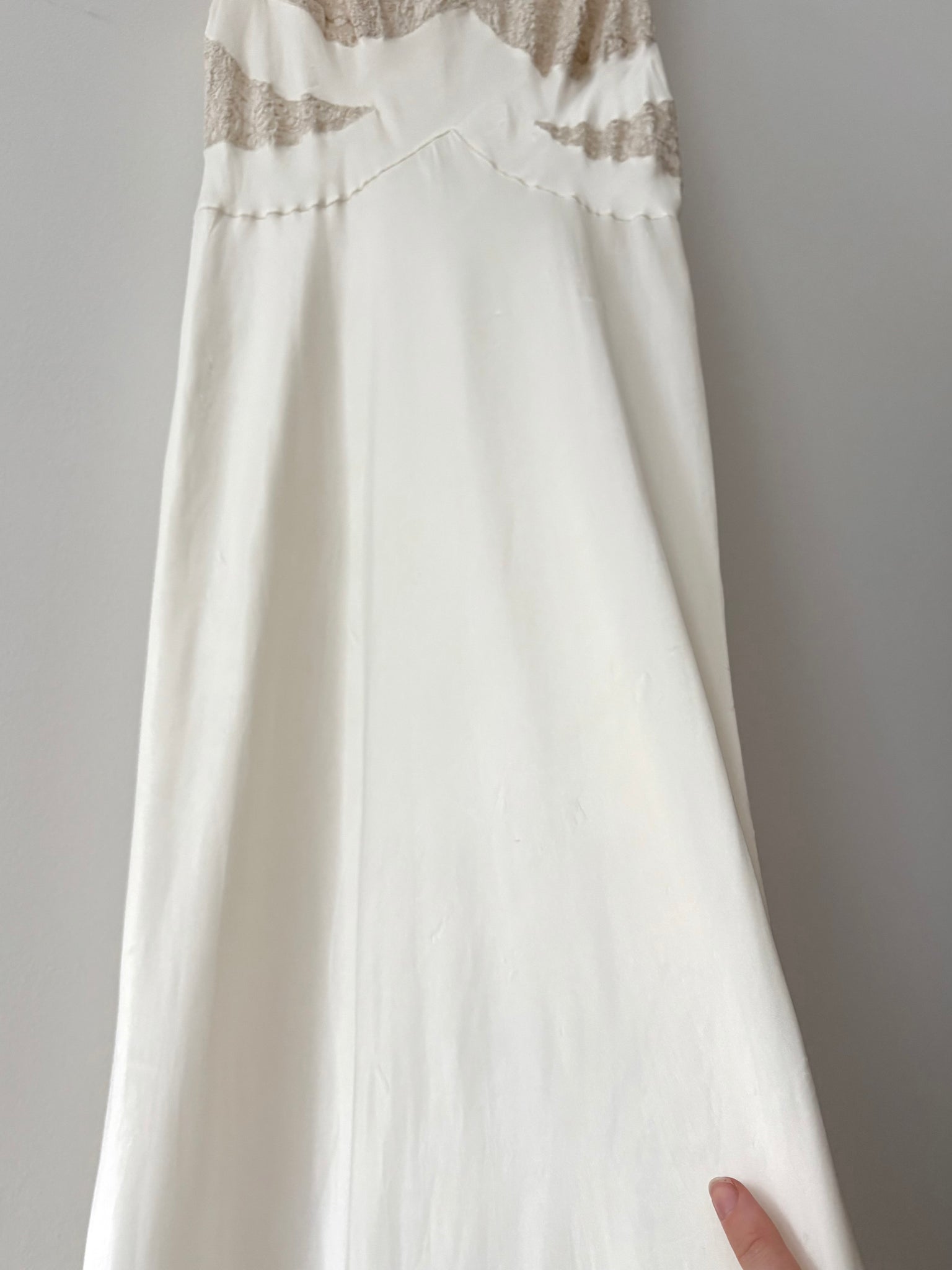 1940s Rayon White Lace Bodice Bias Cut Slip Dress Lace