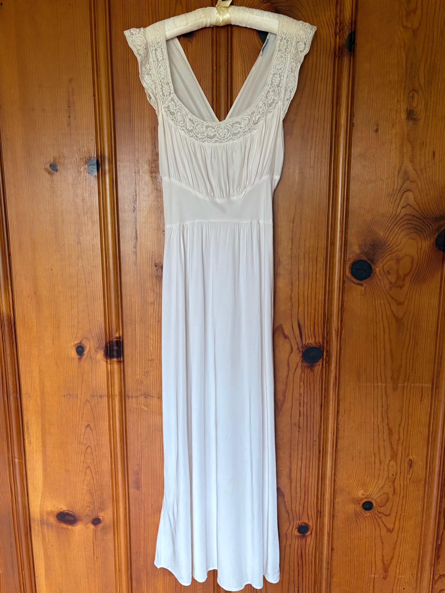 1940s Pale Pink White Lace Bias Cut Slip Dress