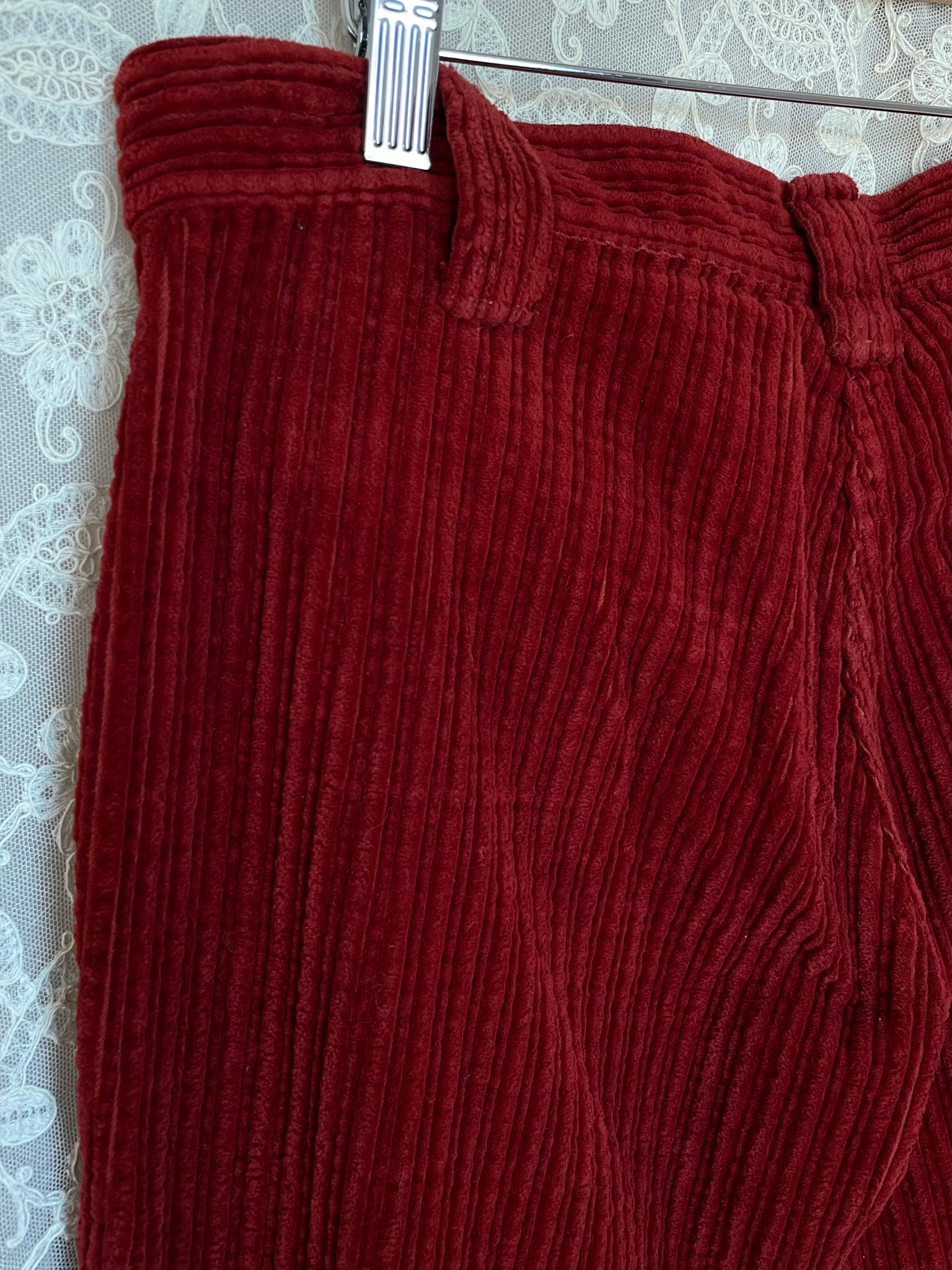 1970s Dark Red Corduroy Pants Wide Leg Bell Bottom