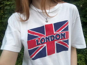 1980s London Print Union Jack Tee T Shirt