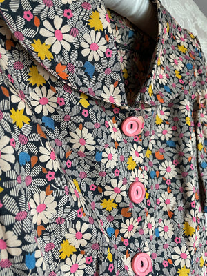 1970s does 1940s Cotton Floral Print Puff Sleeve Blouse Shirt