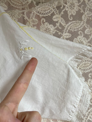 1900s White Cotton Embroidered Yellow Ribbon Tie Top