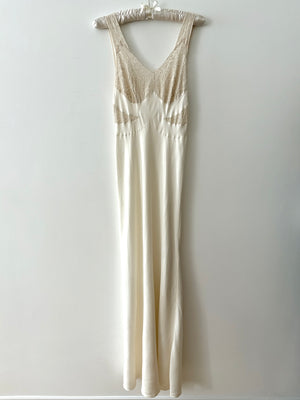 1940s Rayon White Lace Bodice Bias Cut Slip Dress Lace