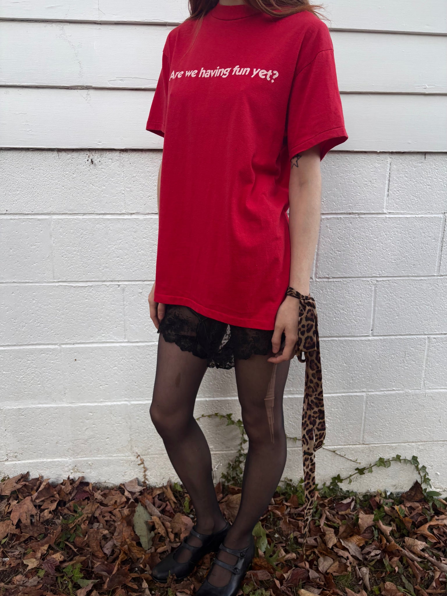 1980s Red Tee T Shirt Short Sleeve Are We Having Fun Yet?